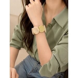 Chunky Gold & Ivory Resin Stretch Bracelet Statement Cuff Boho Chic‎